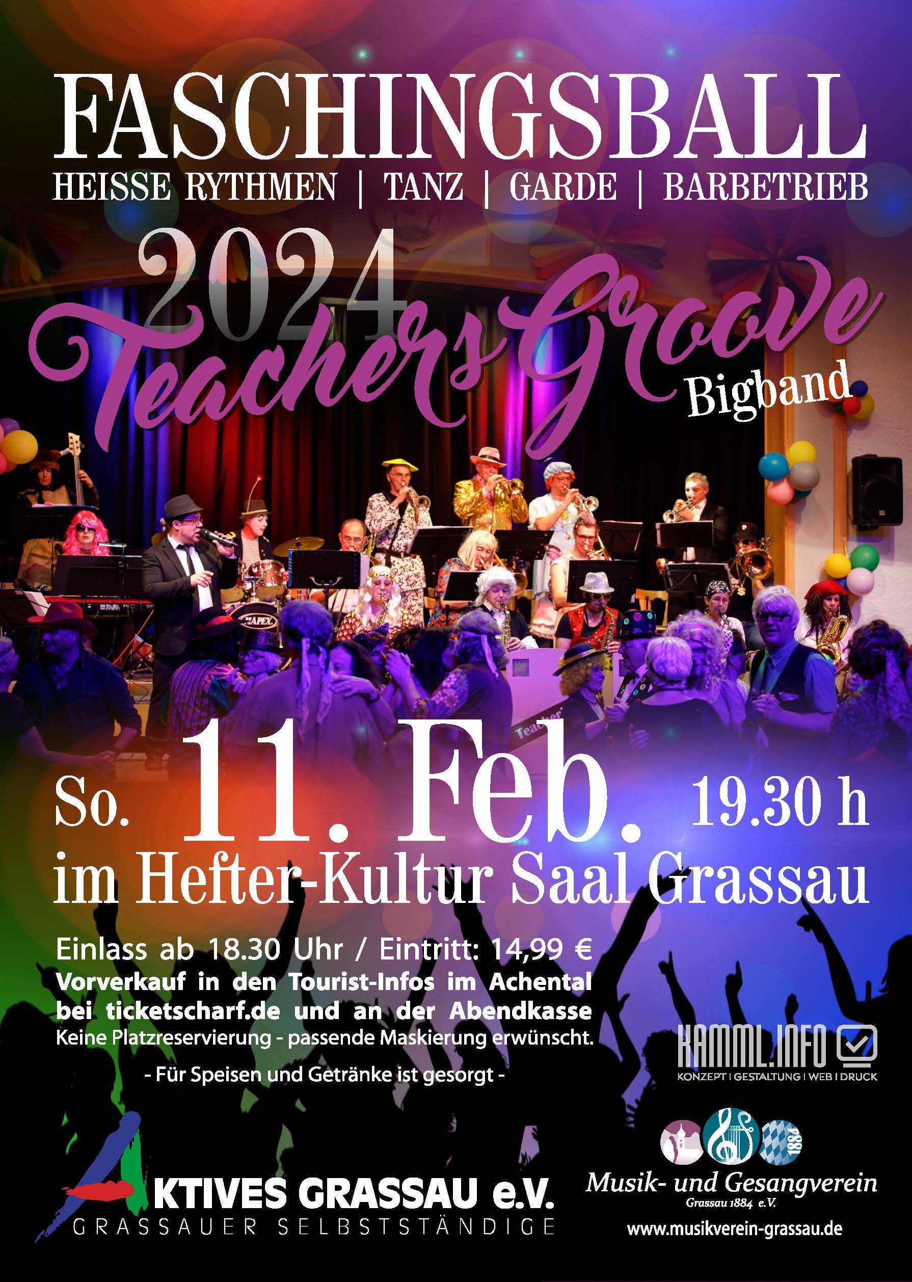 Grassauer Faschingsball 2024 mit der Lehrer-Bigband Teachers Groove